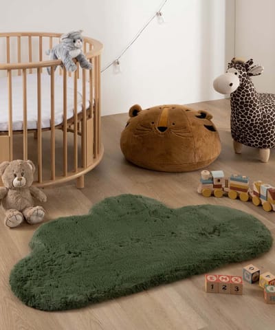 Kindervloerkleed wolk - Fluffy olijfgroen 70x115