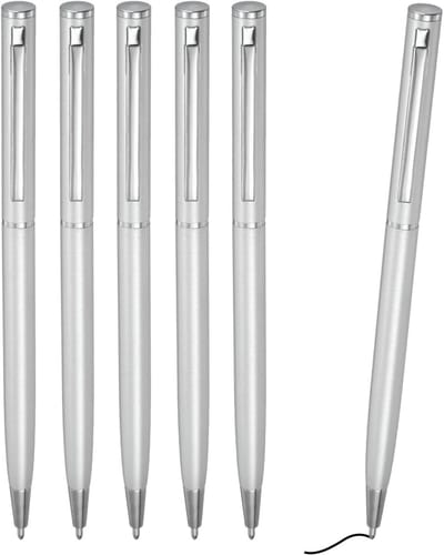 Set van 6 Slanke Metalen Balpennen met Zwarte Inkt, 1mm Punt voor Zakelijk Gebruik, Trouwen en Gastenboek - Lichtgewicht en Soepele Schrijfervaring met Metalen Clips