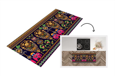 Keukenloper - Loper keuken - Patronen - Olifant - Roze - 120x50 cm - Keukenloper vinyl