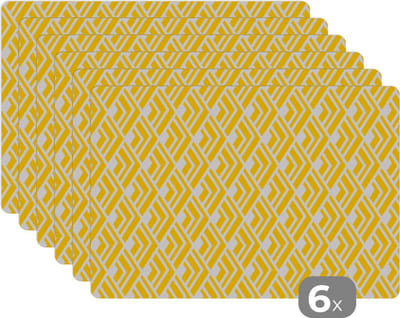 Placemat - Placemats kunststof - Geometrie - Zomer - Diamant - Geel - Patroon - 45x30 cm - 6 stuks - Hittebestendig - Anti-Slip - Onderlegger - Afneembaar