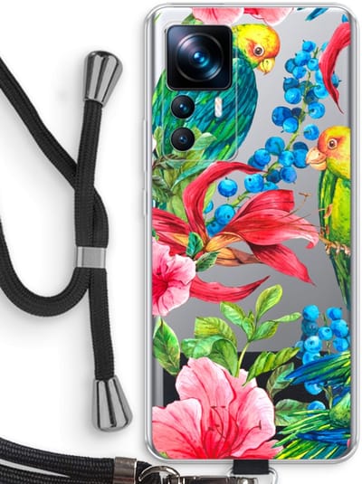 Case Company® - Hoesje met koord geschikt voor Xiaomi 12T hoesje met Koord - Papegaaien - Telefoonhoesje met Zwart Koord - Bescherming aan alle Kanten en Over de Schermrand