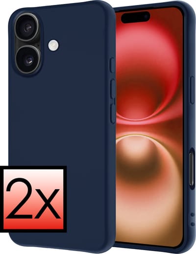 Hoesje - 2 Stuks - Geschikt voor Apple iPhone 16 - Sterk & Shockproof - Case Siliconen - Back Cover - Telefoon Hoes - Donkerblauw