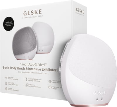 GESKE Sonic Body Brush & Intensive Exfoliator | 7 in 1 | Elektrische borstel voor het hele lichaam | Met SmartSonic-pulsaties | Diepe reiniging, exfoliatie en massage | Ruwe huidverwijderaar