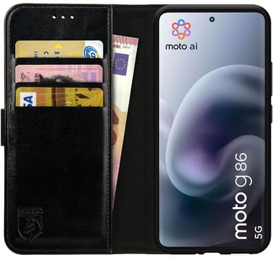 Rosso Element Geschikt voor Motorola Moto G86 | Wallet Book Case | Portemonnee Hoesje | 3 Pasjes | Magneetsluiting | Stand Functie | Zwart