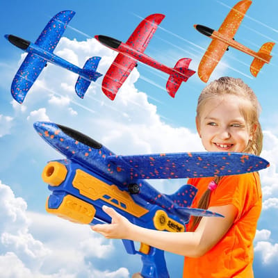 Drie Stuks Vliegtuig Lancering Speelgoed - Schuim Gliders Catapult met 2 Vluchtmodi, Ideaal voor Kinderen van 3-12 Jaar, Perfect Verjaardagscadeau voor Jongens en Meisjes