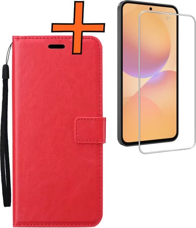 Hoes - Met Screenprotector - Geschikt voor Samsung Galaxy A36 - Luxe Pasjeshouder - Bookcase Portemonee - Flip Case - Kunstleer Book Case - Flipcase - Book Cover - Walletcase - PortemonneeHoes - Rood