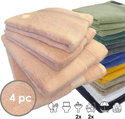 iSleep Terry Badtextiel - Voordeelset (4 delig) - 2x Handdoek 60x110 cm - 2x Badlaken 70x140 cm - Oud Roze