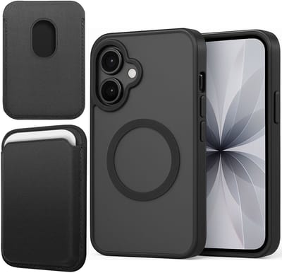 Hoesje + Pasjeshouder geschikt voor iPhone 17 - Portemonnee geschikt voor MagSafe - Magnetisch - Pasjes Houder - Creditcardhouder - Zwart