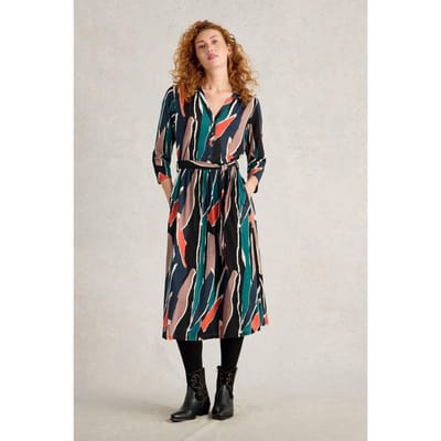 White Stuff Ava Jersey Shirt Dress Black Multi Maat: 8 REGULAR | Blousejurken Outlet | Dames | Zwart