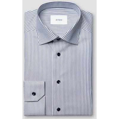 Eton Overhemd Vertical Stripes Soft Cotton Tencel Cutaway Collar Donker Blauw / male