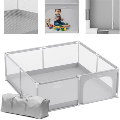 Tulano - Cozy 28 - baby box - kinderbox – 180x200 cm – voor binnen en buiten – grijs/wit – ademend gaas – EN71-gecertificeerd – 6 tot 36 maanden