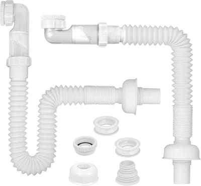 Wastafel Sifon - Keuken Gootsteen Afvoer - Ruimtebesparend Installeren - 360 Graden Verstelbaar - G1 1/4 Inch - Wit