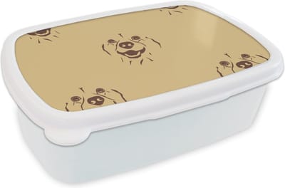 Broodtrommel Wit - Lunchbox - Brooddoos - Hond - Vintage - Patroon - Jongens - 18x12x6 cm - Volwassenen