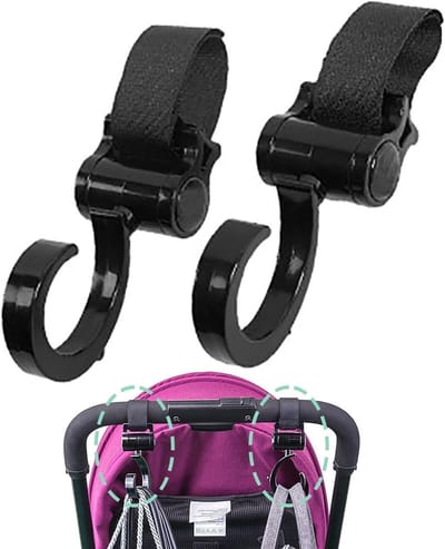 Kinderwagen Haken - Universele Clips - Tassen Dragen - 360 Graden Draaibaar - 18 x 14 cm - Meerkleurig