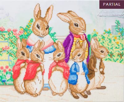 Diamond painting 40 x 50 cm crystal art partial ronde steentjes -  Peter Rabbit & Family