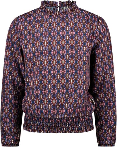 B.Nosy Meisjes blouse wavy print bruin - Venna - Victorious AOP
