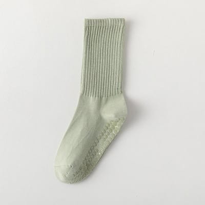 Chaussettes de yoga mi-mollet respirantes en coton, chaussettes de sport antidérapantes à rayures de couleur unie, chaussettes de Pilates, chaussettes d'entraînement de fitness de danse vert