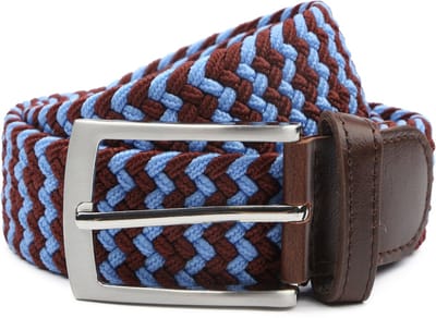 Suitable Geweven Riem Bruin Blauw - Maat 105 - Dames en Heren - Elastisch gevlochten stretch riem - 3,5cm breed - Riem gevlochten