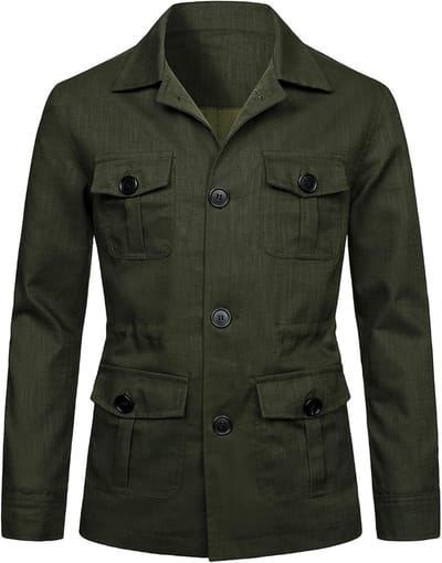 Werkjas Heren - Casual Jack - Buitenactiviteiten - Ademend Linnen Materiaal - Maat 4XL - Legergroen