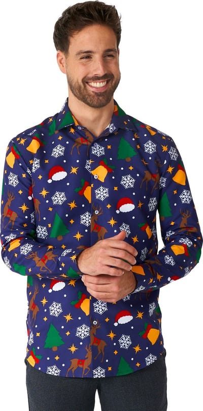 Suitmeister Christmas Icons Blue - Heren Overhemd - Kerst Shirt - Blauw - Maat M