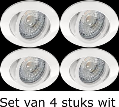 Witte GU10 Inbouwspots 4 Stuks 230V 2700K – Dimbaar – Draaibaar & 30° Kantelbaar – Sparing Ø68-76 mm – Aluminium Zaagmaat (plafond): Ø 68 – 76 mm