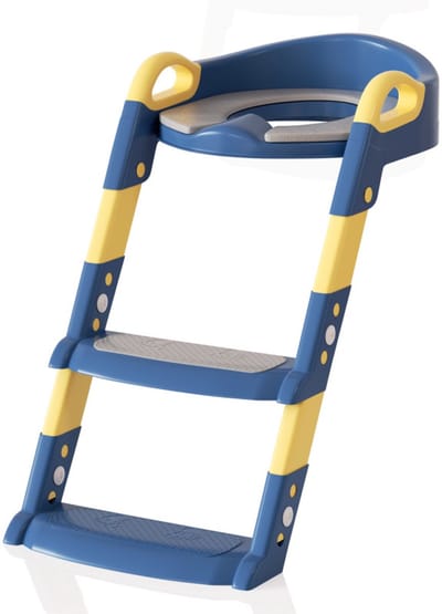 Toiletbril met Trapje - WC Verkleiner - Toilettrainer met Handvaten en Opstapje - Opvouwbaar Toilet Bril Zitje - WC Zindelijkheids Training voor Jongens/Meisjes - Urinoirs voor Kind/Peuter van 2 tot 7 jaar - Toiletverkleiner - Blauw