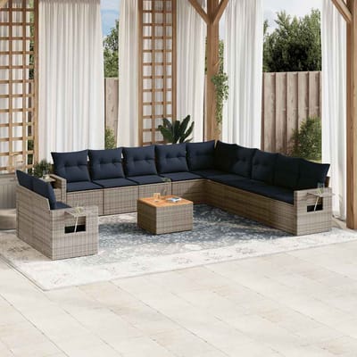 vidaXL - 12-delige - tuinbankset - met - kussens, - grijs - polyrotan