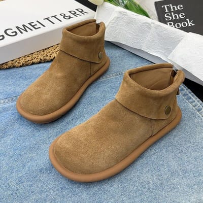 Dames Enkel Sneeuwlaarzen Suède Casual Knusse Wandelen Warme Schoenen Vrouw Herfst Winter Mode Platte Laarzen Mujer 35 kameel