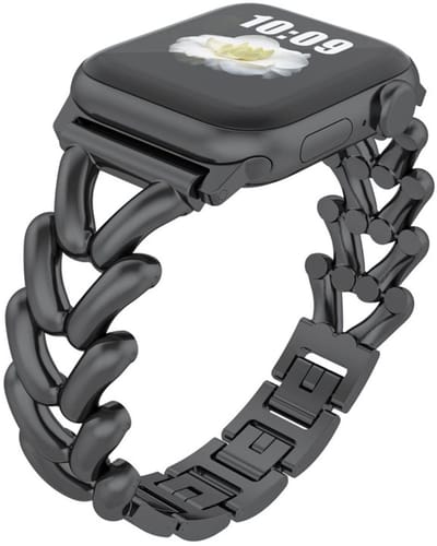 Luxe RVS bandje - geschikt voor Apple Watch 1/2/3/4/5/6/7/8/9/10/11/ SE (1,2,3) met maat 38 mm / 40 mm / 41 mm en 42 mm (Watch 10/11) - stalen schakel bandje - zwart