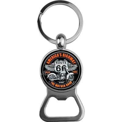 Klassieke Amerikaanse Highway Route 66 Glazen Cabochon Flesopener Sleutelhanger Motorfiets Sleutelhanger Voor Mannen Sieraden gray