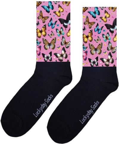 Luckyday Socks - Unisex sokken - Vlinder roze - cadeau sokken - Maat 37-44