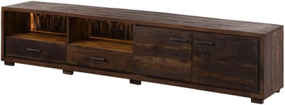 MASSIVMOEBEL24.DE acacia TV-meubel donkerbruin massief hout 220x40x47 cm gelakt gemonteerd BARK volledig massief #210
