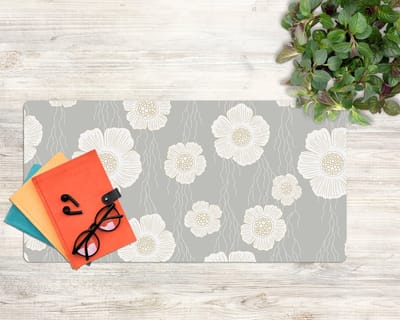 Coloray Bureau Onderlegger - Delicate witte bloemen Bureau Onderlegger XXL - 90 cm x 45 cm - Wit Bureau Onderlegger - Computer Mat - Bureau Pad - Bureau Mat - Bureaumat