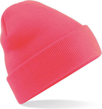 Beechfield Beanie Wintermuts - 100% soft Acryl - roze - Super soft - Brede omslag band - dames/ heren
