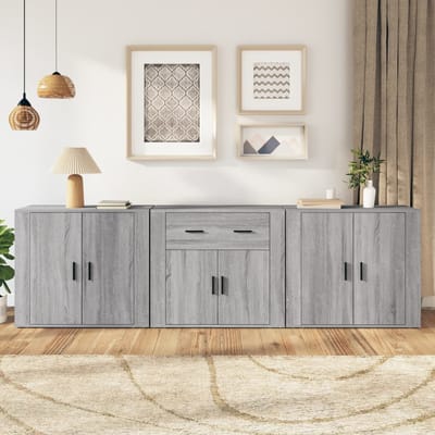 vidaXL - Dressoirs - 3 - st - bewerkt - hout - grijs - sonoma - eikenkleurig