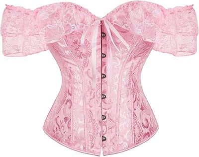 Dames Korset Bustier met Bloemige Kant Off Shoulder en Bonneering - Roze (XL)