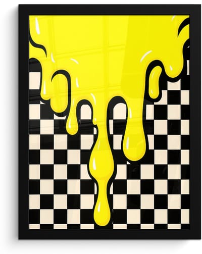 Poster in lijst - Fotolijst 30x40 cm - Posters - Geblokt - Grafisch - Vloeistof - Geel - Posterlijst zwart - Decoratie - Wanddecoratie woonkamer - Muurdecoratie slaapkamer