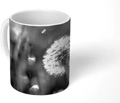 Mok - Koffiemok - Paardenbloem - Zwart - Wit - Plant - Mokken - 350 ML - Beker - Koffiemokken - Theemok