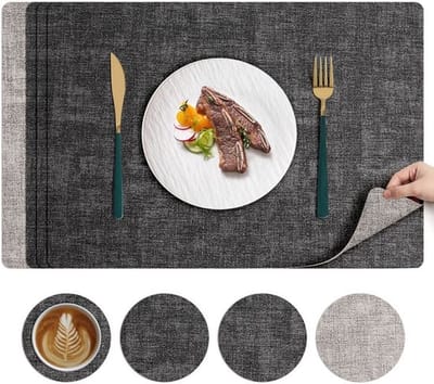 Wasbare placemats en glazen onderzetters - antislip - omkeerbaar - PVC placemats - kastanjegrijs - 43 x 30 cm - set van 6