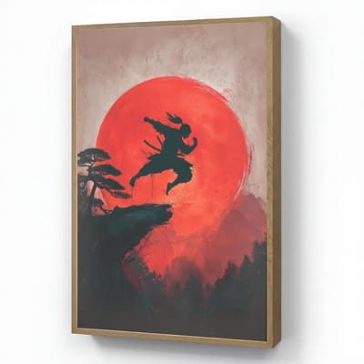 Wandlamp 60x90 cm - Oplaadbaar - Zon - Krijger - Bomen - Bergen - Wandlampen binnen woonkamer - Slaapkamer lamp - Decoratieve nachtlamp - Vloerlamp draadloos