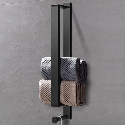 Famanu - Handdoekstang Zonder Boren, Zelfklevend Handdoekstang Gastengreep Roestvrij Staal Mat Zwart 43.5cm met Haak Voor Badkamer Keuken