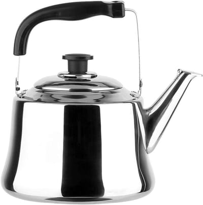 Waterkoker Roestvrij Staal - Ketel met Fluitje - Water Koken - Verdikte Dubbele Bodem - 5L - Rood