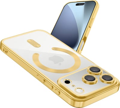 Coverzs luxe Magneet hoesje geschikt voor iPhone 17 Pro Max met camera cover (Goud) – premium magnetisch case met sterke bescherming en perfecte pasvorm