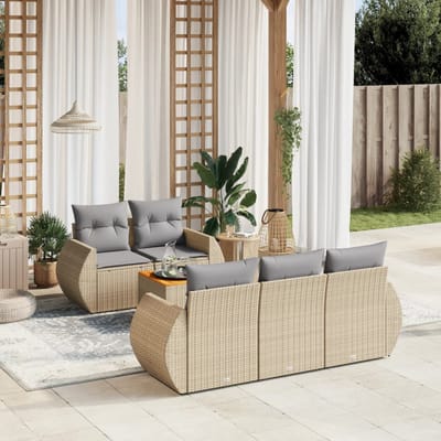 vidaXL - 6-delige - Loungeset - met - kussens - poly - rattan - beige