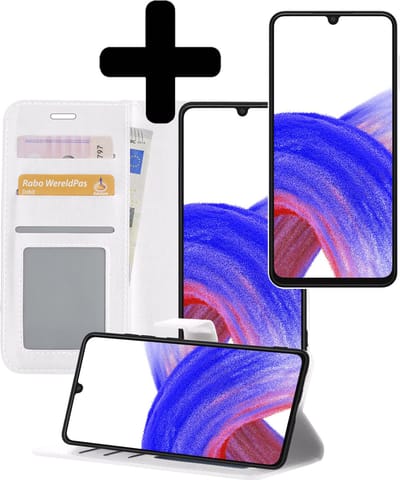 Hoesje - Met Screenprotector - Geschikt voor Samsung Galaxy A33 - Luxe Pasjeshouder - Bookcase Portemonee - Flip Case - Kunstleer Book Case - Flipcase - Book Cover - Walletcase - Portemonneehoes - Telefoonhoesjes - Wit