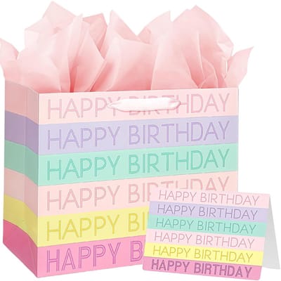 Dailygoods- Geschenktas Groot 33 cm x 12 cm x 26 cm - Luxe Geschenktas - Cadeautas met Wenskaart - Zijdepapier - Stevige Handvatten - Duurzaam Papier