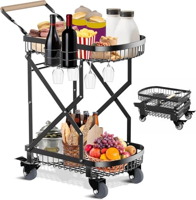 Grill Trolley met Wielen, Vouwbare BBQ Side Table van Koolstofstaal voor Buiten, Ideaal voor Tuin en Kamperen
