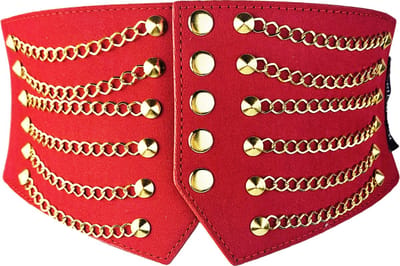 BamBella ® - Riem Maat Onesize - Ketting Rood goudkleurig Mode Body Gothic Goth taille riem met belt