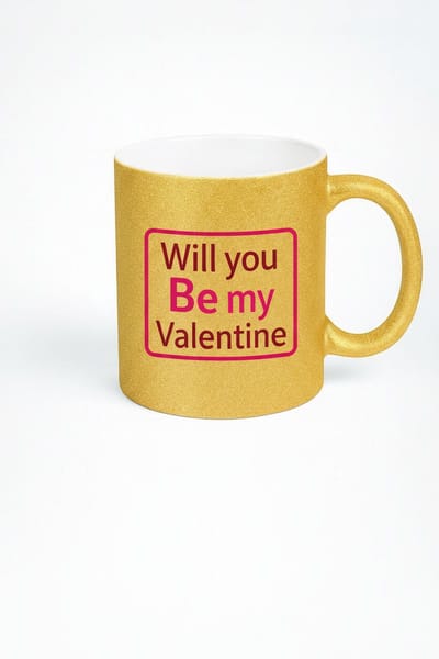 Gouden Glitter Valentijn Mok | Will you Be my Valentine Beker | Romantisch Liefdes Cadeau