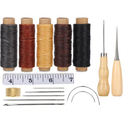 Leer Handnaaien Doe-het-zelf Steken Ambachtsgereedschap Vingerhoed Meetlint Priem Accessoireset beige